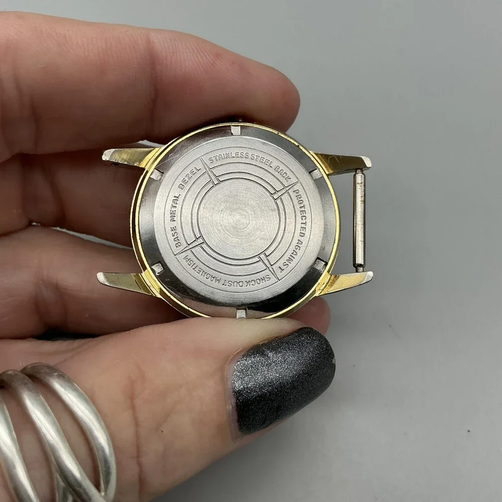 Vtg Hilton De Luxe Mens Watch 32mm Silver Gold Tone Manual For Parts Not Running